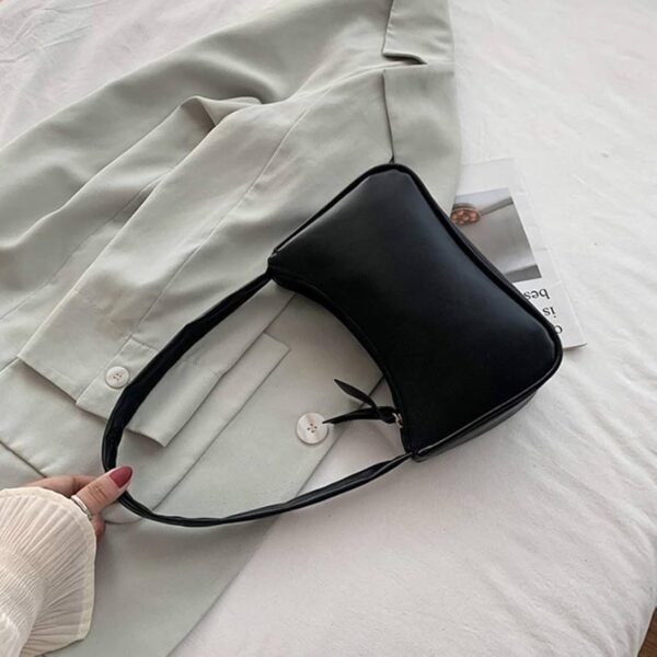 Retro forearm bag women's bow handbag PU leather baguette bag - Image 3